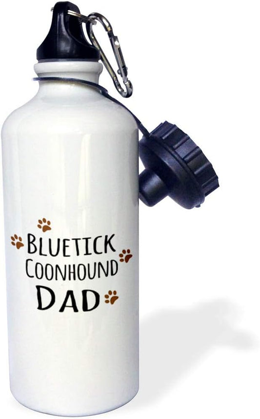 3dRose "Bluetick Coonhound Dog Dad-Doggie by breed-brown muddy paw prints-doggy lover-pet owner" Sports Water Bottle, 21 oz, White