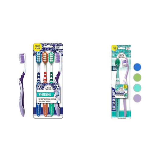 GuruNanda Whitening Toothbrush Pack of 4 & Butter on Gums Toothbrush 2 ct for Sensitive Teeth Gums Oral Care