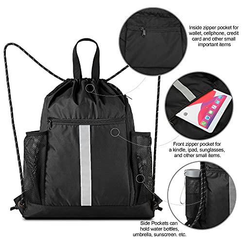 BeeGreen Moss Green Drawstring Bag Pack Sport Cinch Sack with Shoe Compartment and Two Side Mesh Pockets Heavy Duty Gym String Backpack for Unisex