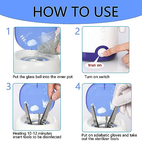 GoLashFun Nail Tool Sterilizer Machine,High Temperature Sterilization Nail Tool Cleaning Pot for Manicure Nail Salon Nipper Hair Cutting Scissors Cleaning Equipment (Blue with Storage Container)