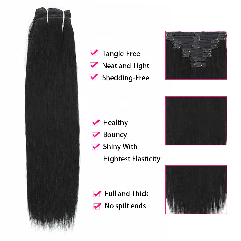 Clip in Hair Extensions Real Human Hair, 16inch 120g 8Pcs, 1 Jet black, Remy Human Hair Extensions Clip ins for Women, Natural Human Hair