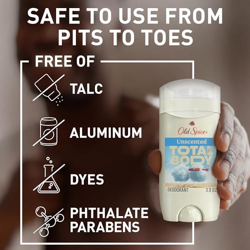 Old Spice Whole Body Deodorant for Men, Total Body Deodorant, Unscented, Aluminum Free Deodorant Stick for 24/7 Freshness // Dermatologist Tested Whole Body Deodorant, 3.0 oz