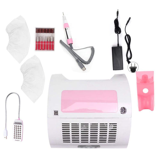 5 in 1 Nail Dust Collector with Drill, 60W Multi Functional Nail Grinding Machine Nail Dust Cleaner Manicure Light Hand Rest Pillow for Salon Home Manicure Pedicure(US)