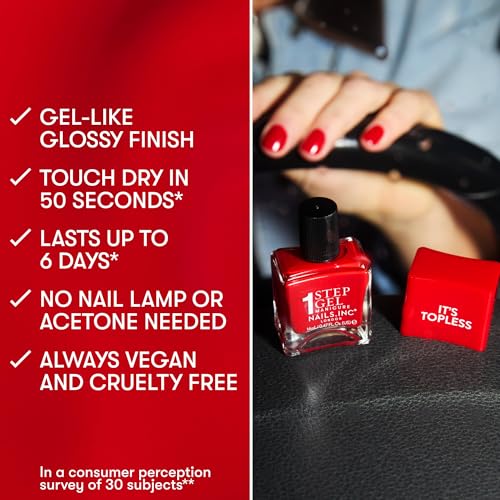Nails Inc It's Topless Gel Nail Polish, 4-in-1 Base Coat, Treatment, Color & Top Coat, Long Lasting, Strong, Chip Free Nails, Glossy Salon Quality Manicure At Home, Vegan, Cruelty Free, Shade Kendall