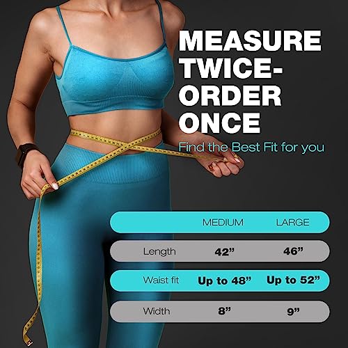 ActiveGear Waist Trainer for Women & Men - Sweat Band Waist Trimmer Belt for a Toned Look - Reinforced Trim and Extra Secure Fastening (Blue Hem, Medium: 8” x 42”)