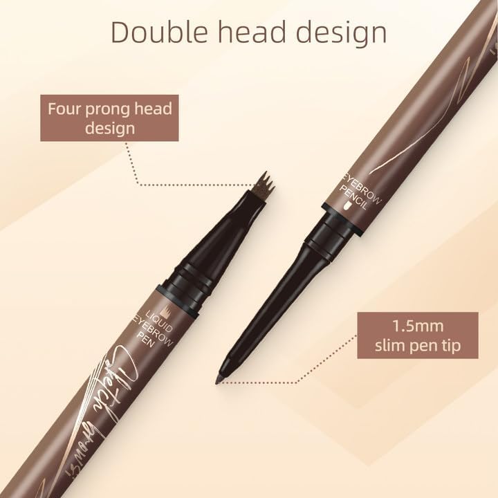 2 in 1 Eyebrow Pencil, 2025 NEW Magic Eyebrow Tattoo Pencil 4 Fork Tip, Waterproof Eyebrow Pen Microblading Eyebrow Pencil Natural Fine Stroke Eyebrow Pen (Dark Brown)