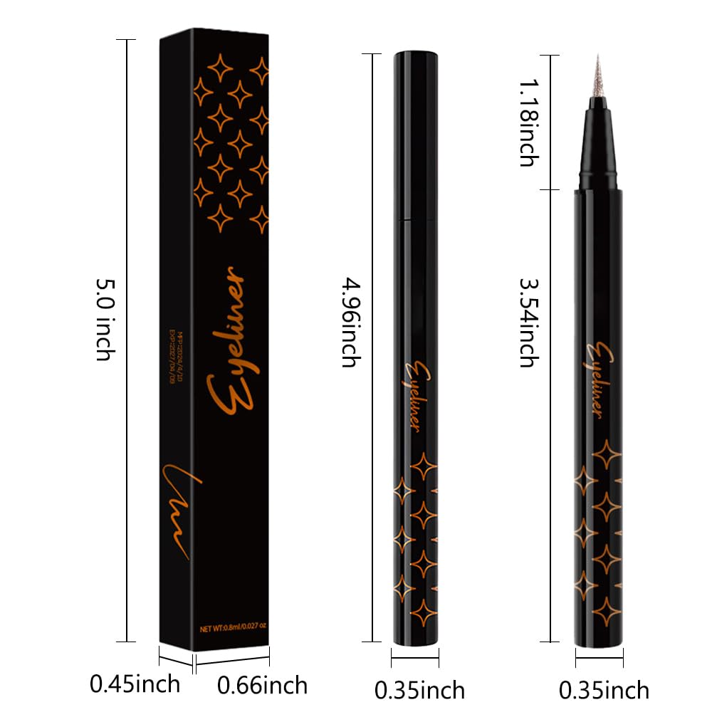 evpct 1Pcs Bronze Glitter Glittering Diamond Shimmer Liquid Eyeliner Eye Makeup Pencil Set, Sparkle Shimmer Colored Eyeliner Pen Waterproof Smudge Proof Long Lasting High Pigmented 03#