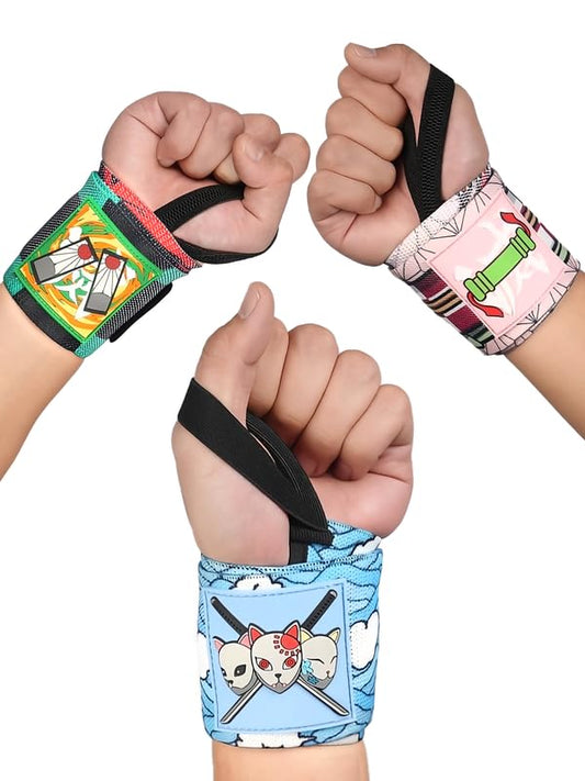 CROWN Anime Wrist Wraps 3 Pairs Bundle - 24" Lifting Straps for Men and Women - Gym Accessories Support Weightlifting, Powerlifting, Strength Training, Workout (Trinity A)