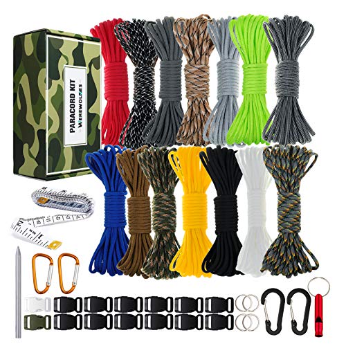 550 Paracord - Survival Paracord Bracelet Crafting Kits Crafting Kits - Parachute Cord with Soft Tape Measure, Buckles, Carabiner, and Key Rings -Multicolor Rope Gift Box