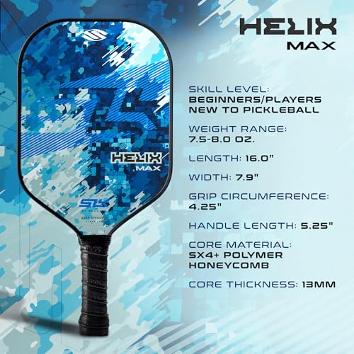 2024 SLK Helix Pro Pickleball Paddle | Carbon Fiber & Fiberglass Hybrid Face | Thermoformed Carbon Fiber Core | Unmatched Control | Camo Glitch