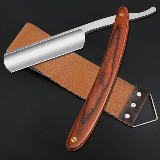 Straight Razor with Strope - Professional Straight Edge Barber Razor Premium Stainless Steel Shaver Razor with Shaving Strop for Men Home & Salon Grooming Using (NO.147)
