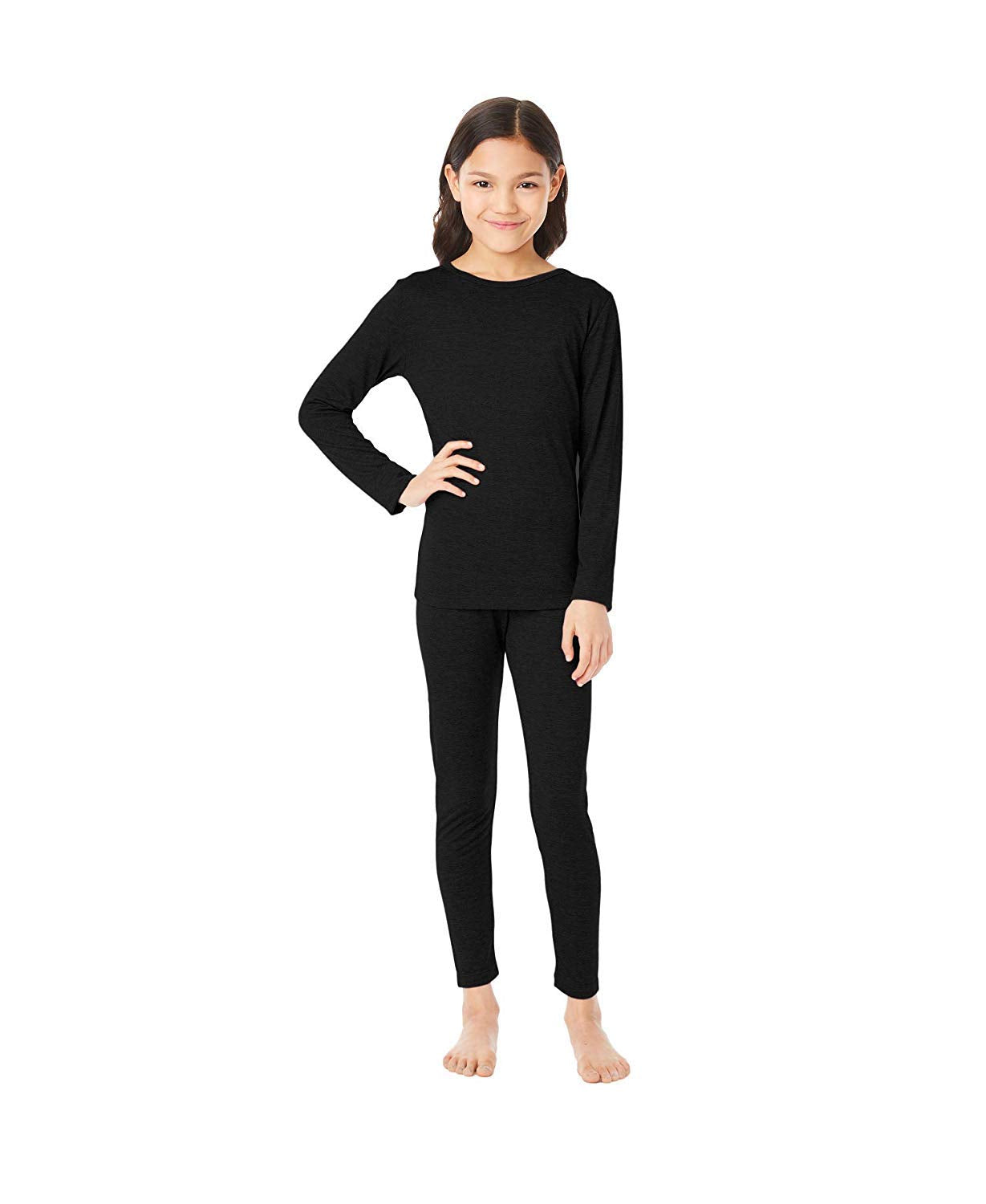 32 Degrees Kid's Heat Base Layer Long Sleeve Crew Neck and Legging Set (Black, Medium)