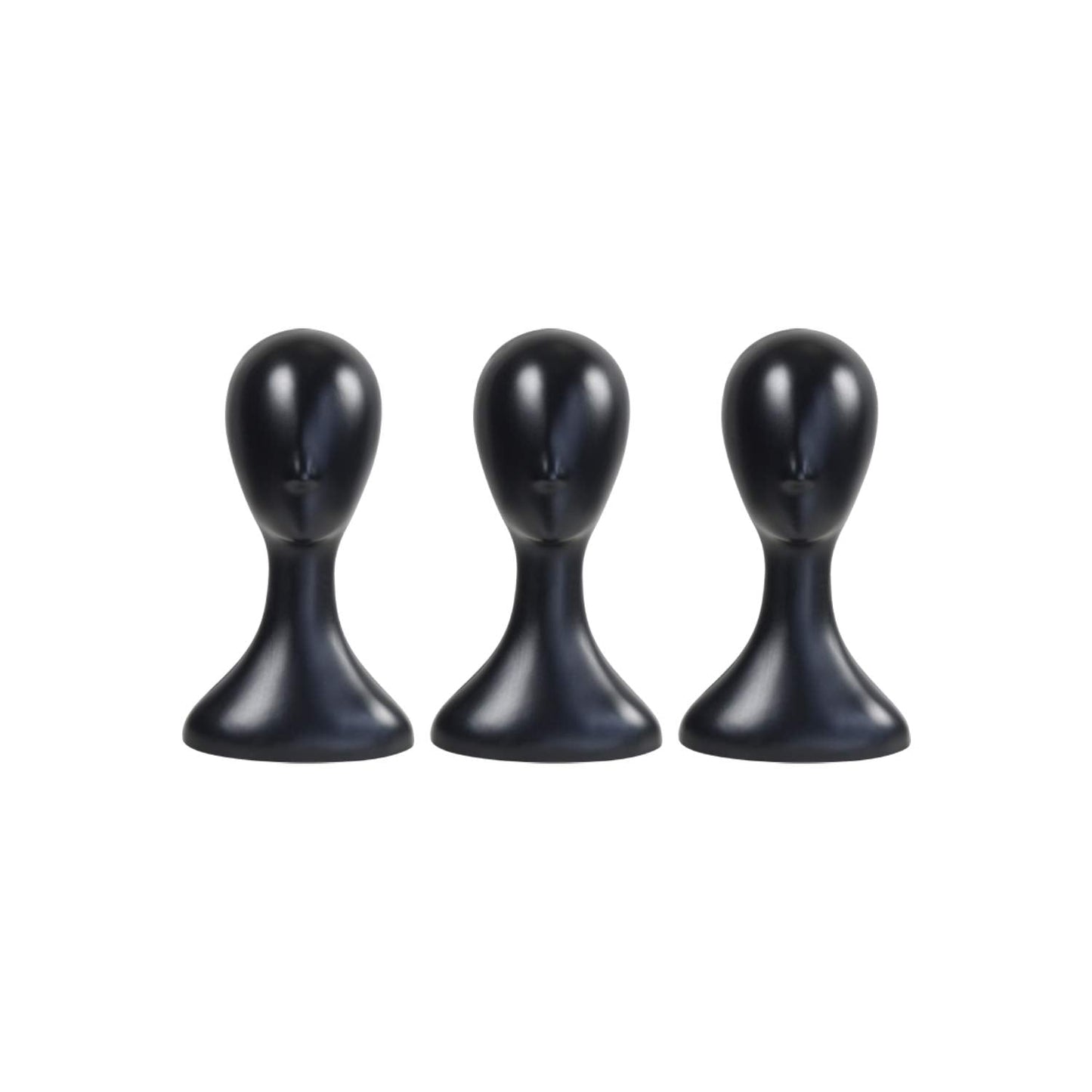 16 Inch Studio Limited Professional Plastic Mannequin Head Durable Women Model Wig Head Stand Torso Styling Making Display Holder with Jack for Wigs, Hat, Mask, Headdress, Necklace (Black, 3 Pack)