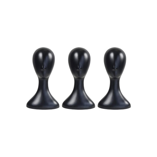 16 Inch Studio Limited Professional Plastic Mannequin Head Durable Women Model Wig Head Stand Torso Styling Making Display Holder with Jack for Wigs, Hat, Mask, Headdress, Necklace (Black, 3 Pack)