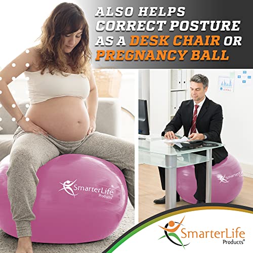 SmarterLife Workout Exercise Ball for Fitness, Yoga, Balance, Stability, or Birthing, Great as Yoga Ball Chair for Office or Exercise Gym Equipment for Home, Non-Slip Design (45 cm, Pink)