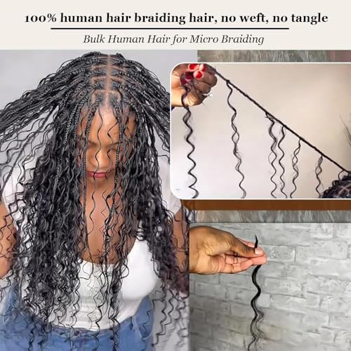 100g 22 Inch Human Braiding Hair Deep Wave Bulk Human Hair for Braiding 2 Bundles/Pack No Weft Human Braiding Hair for Boho Braids Brazilian Virgin Human Hair Extensions 99J Burgundy Braiding Hair