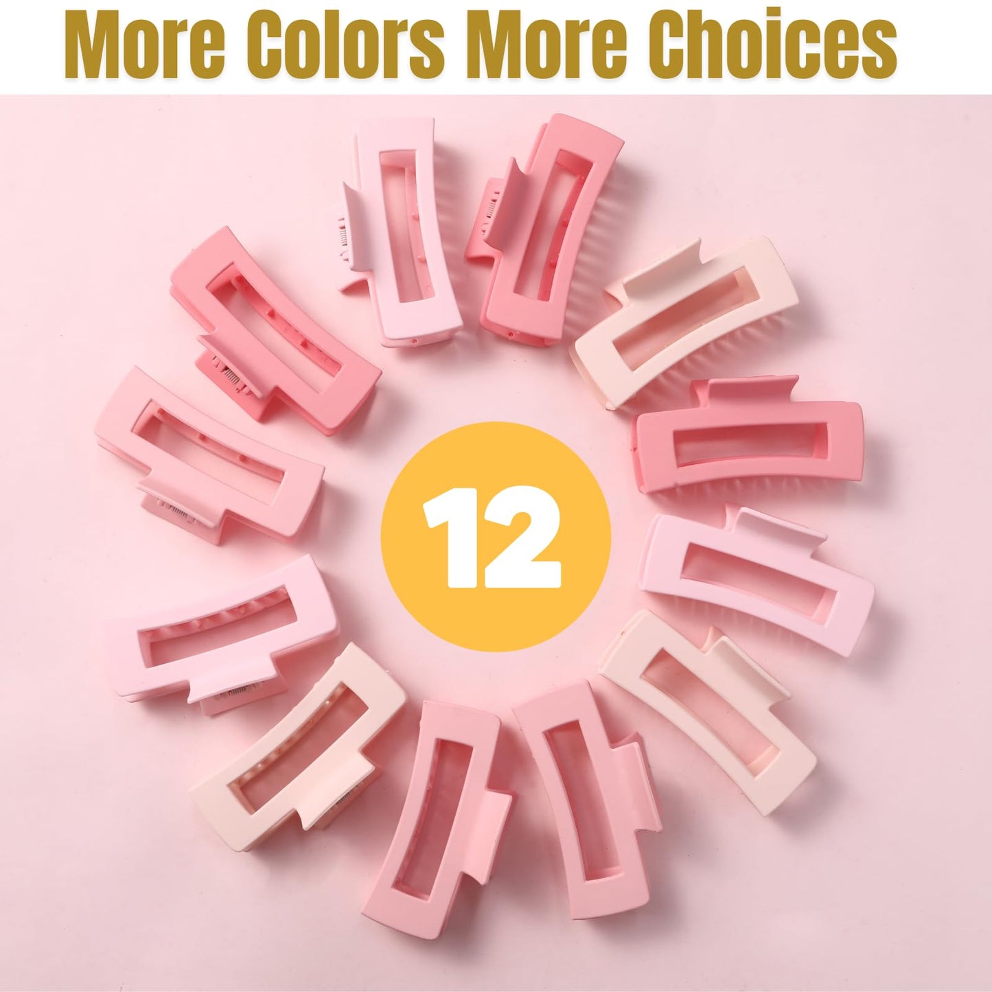 12 Pcs Pink Large Square Hair Claw Clips for Women, 4.3-Inch Matte Rectangle Claw, Strong Hold Non-slip Hair Clips for Thick & Thin Hair