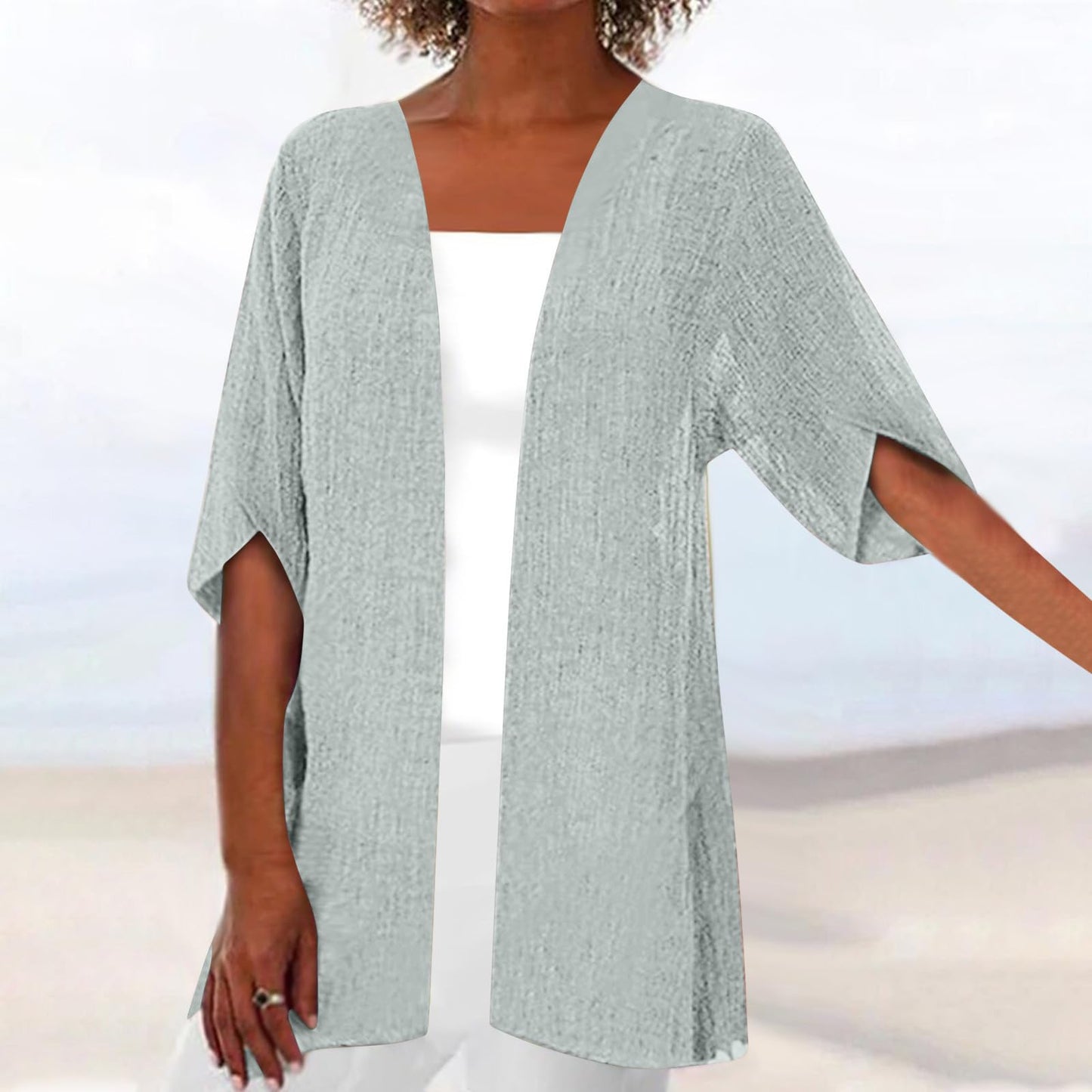 Aboser Summer Cardigans for Women Lightweight Lightweight Cardigans for Women Summer Linen Cardigan Casual Open Front Beach Cover Ups Half Sleeve Kimono Cardigan My Order History Gray