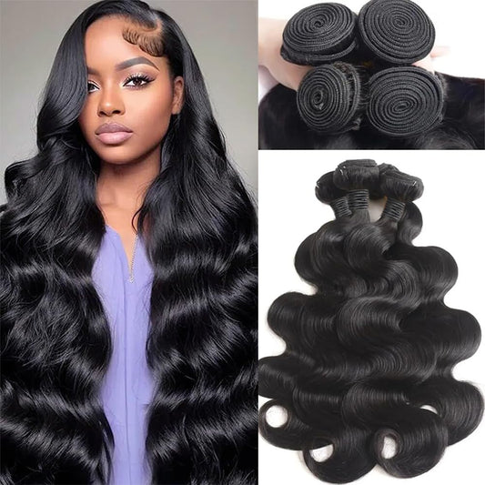 12A Human Hair Bundles Body Wave Human Hair Bundles 100% Unprocessed Brazilian Virgin Human Hair Extensions 14 16 18 20Inch 4 Bundles Deals Human Hair Quick Weave Bundles Human Hair Natural Black