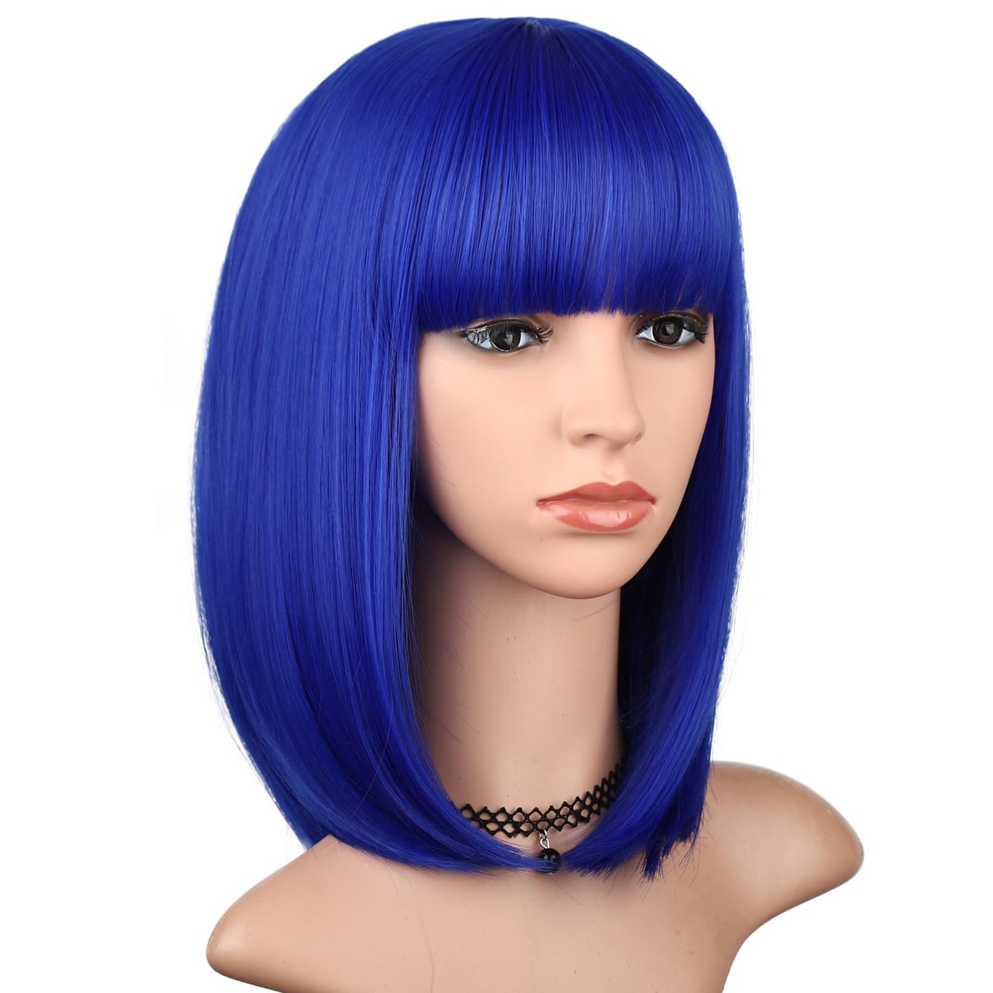 BEAUTIFA Blue Bob Wig with Bangs for Women 12 Inch Short Straight Blue Wigs Synthetic Colored Wigs