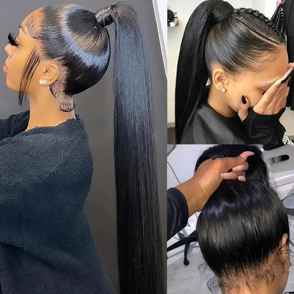 360 Frontal Striaght HD Transparent Lace Frontals 12A Brazilian Virgin Human Hair Lace Frontal Closure Natural Black (Full Lace Frontal, 22 Inch)