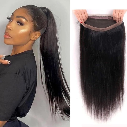 360 Frontal Striaght HD Transparent Lace Frontals 12A Brazilian Virgin Human Hair Lace Frontal Closure Natural Black (Full Lace Frontal, 22 Inch)