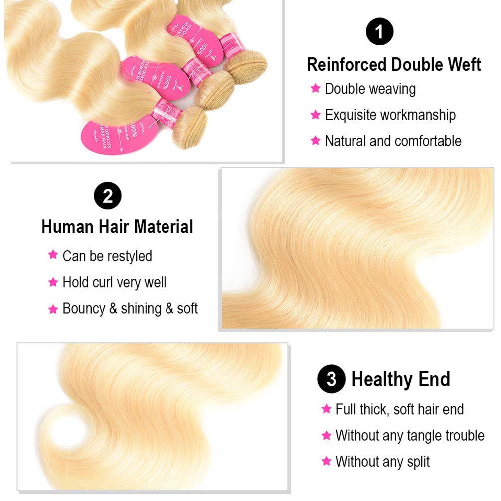 12A Peruvian 613 Body Wave Human Hair 4 Bundles (12 14 16 18）Brazilian Virgin 100% Unprocessed Human Hair Body Wavy Bundles 613 Blonde Raw Hair