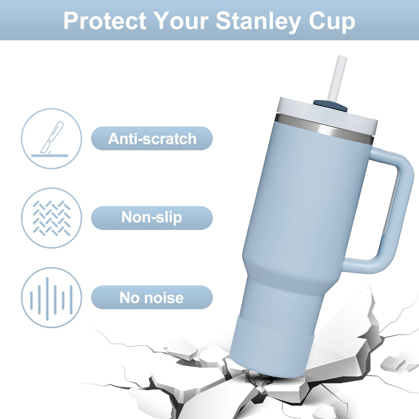 Affute Protective Silicone Boot for Stanley Quencher H2.0 40 30 20 oz & IceFlow Flip 30 20 oz, BPA Free Anti-Noise Anti-Scratch, Stanley Cup Protector Sleeve Cover Boot (Chambray)