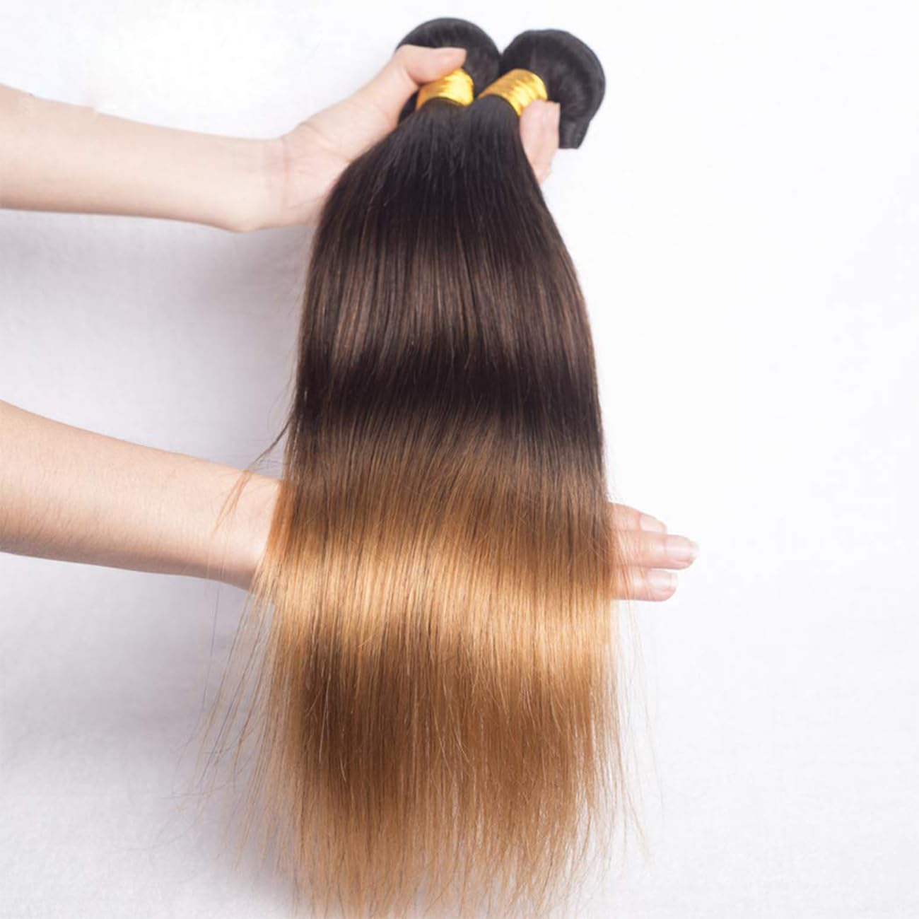 1B/4/27 Hair 3 Bundles Straight Bundles Ombre Brazilian Remy Human Hair Bundle Honey Blonde and Brown And Blonde Bundle Three Tone Hair Weave Real Unprocessed Virgin Hair 3 Bundles 24 26 28 Inch