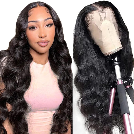 13x6 Lace Front Wigs Human Hair Lace Front Wigs Pre Plucked with Baby Hair 180% Density Glueless Human Hair Wigs for Black Women HD Transparent Lace Frontal Wigs Natural Black 22 Inch