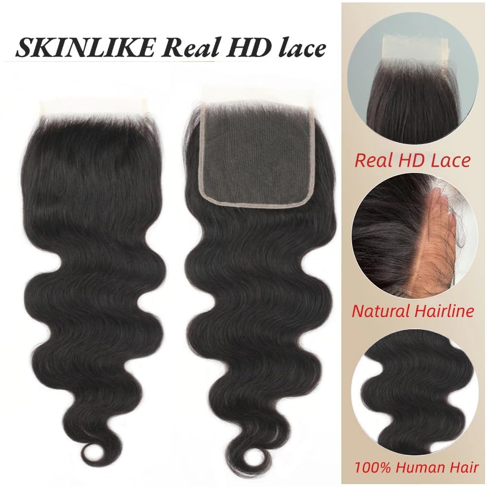 6x6 Real HD Lace Closure Body Wave Hair Closure Ultra-Thin Invisible Lace 12A Brazilian Virgin Remy Human Hair Frontal Closure Pre-Plucked with Baby Hair