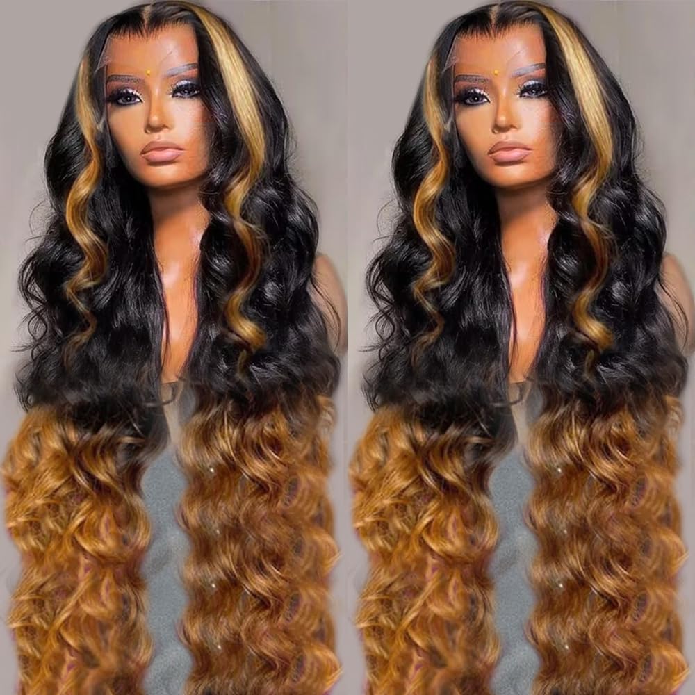 200% Density 13x6 Lace Front Wigs Human Hair Pre Plucked Body Wave HD Transparent Ombre Lace Front Wigs With Baby Hair Glueless Wigs Human Hair 13x6 Blonde Colored Human Hair Wig For Women 24 Inch