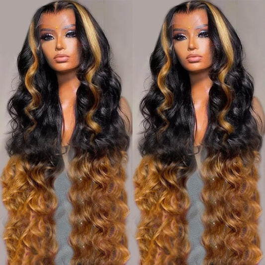 200% Density 13x6 Lace Front Wigs Human Hair Pre Plucked Body Wave HD Transparent Ombre Lace Front Wigs With Baby Hair Glueless Wigs Human Hair 13x6 Blonde Colored Human Hair Wig For Women 24 Inch