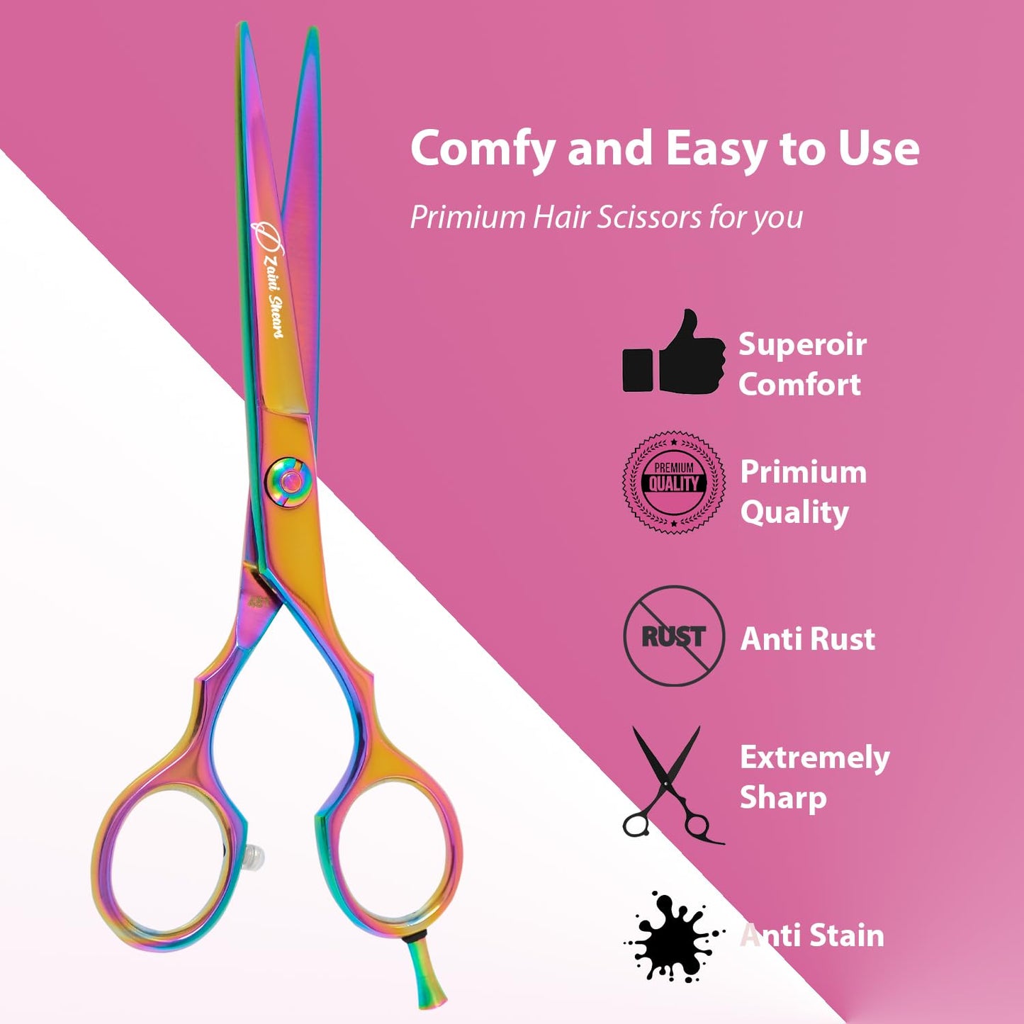 Hair Cutting Scissors Extremely Sharp Right-Hand Razor Edge - 6” Overall Length,Made of 420c Japanese Stainless Steel Salon Scissors Professional Barber Haircut Scissors (multicolour, 6'')