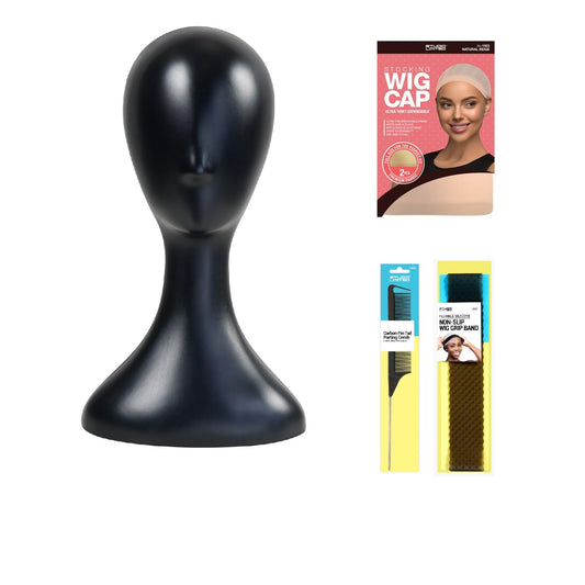16 Inch Studio Limited Professional Plastic Mannequin Head Durable Wig Head Stand Torso Styling Making Display Holder with Jack for Wigs, Hat, Mask, Headdress (Black 1 + 3 Pcs Wig Band Set)