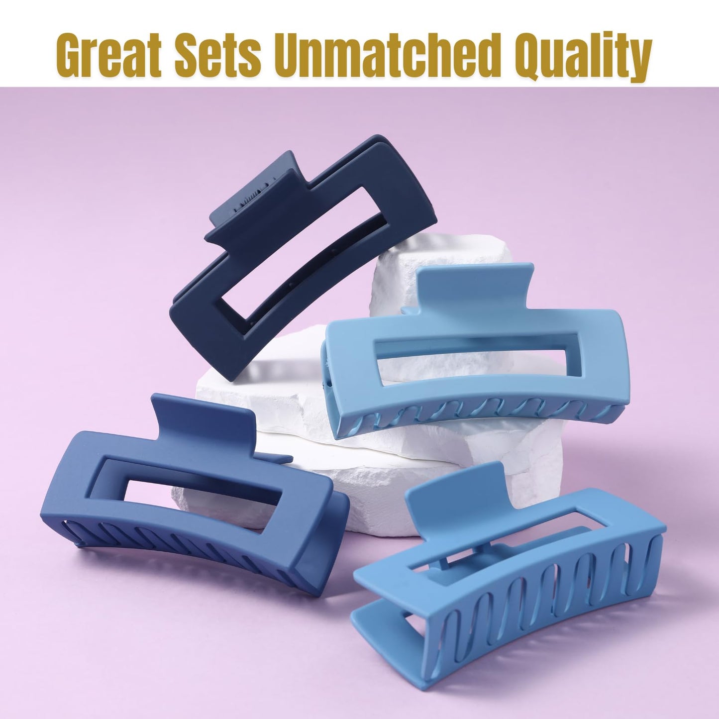 12 Pcs Blue Large Square Hair Claw Clips for Women, 4.3-Inch Matte Rectangle Claw, Strong Hold Non-slip Hair Clips for Thick & Thin Hair