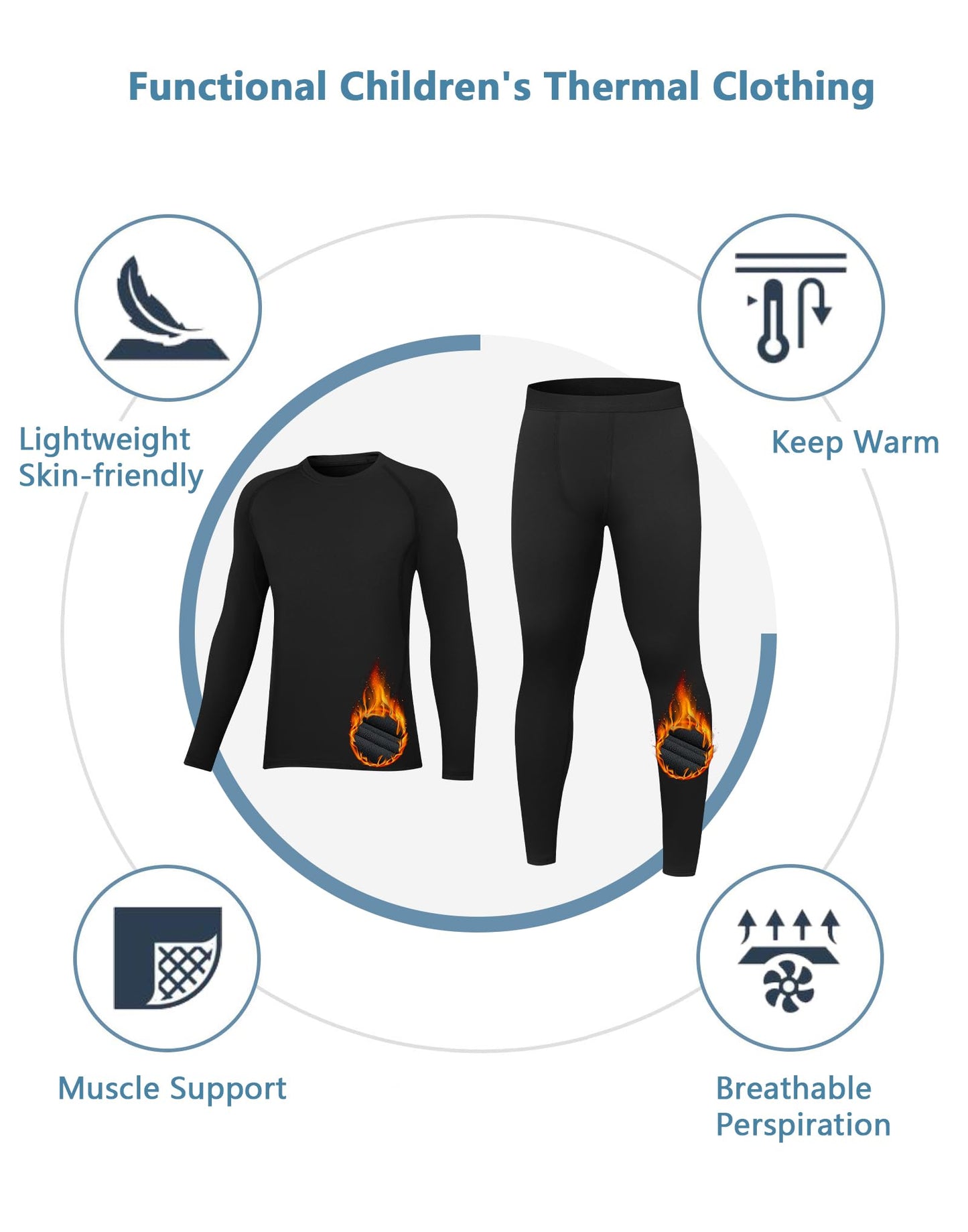 HovSiyla Youth Thermal Base Layer Set Fleece Lined Underwear Unisex Athletic Shirt Kids Pants for Ski Black M