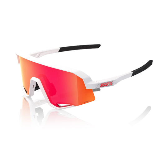 100% SLENDALE - Sunglasses for Outdoor Sports - Comfortable & Durable Sunglasses with Secure Fit - Lightweight & Shatterproof - Matte White, HiPER Red Multilayer Mirror