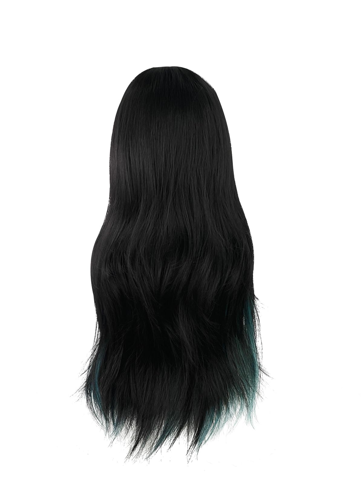 WKLOUYHE Long Wavy Wig for Women Synthetic Curly Wig with Bangs Fibre Cosplay Wig for Girls Daily Use Colorful Wigs (Black+Blue)