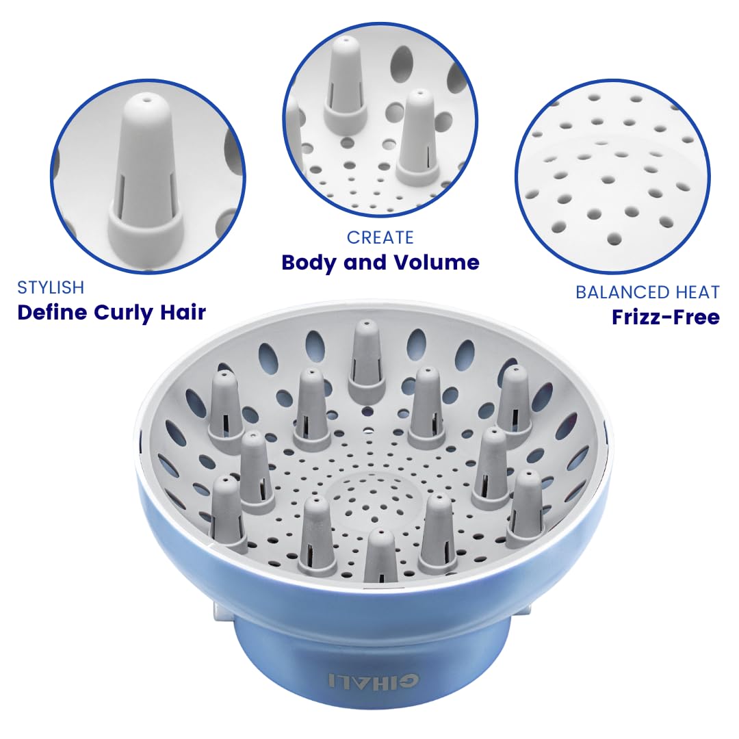 GIHALI Universal Hair Diffuser “Super Sturdy” 1.7 Inch to 2.6 Inch for Natural Curly and Wavy Hair, Hair Dryer Attachment (White 2 Aroma Upgrade)