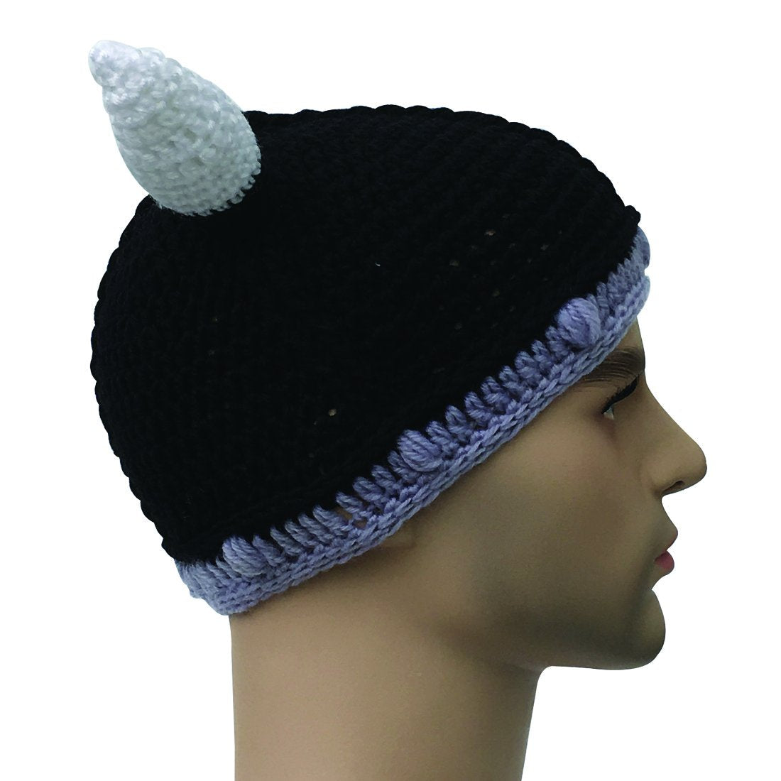 Kafeimali Unisex Barbarian Knight Knit Hat Viking Horns Beanie Funny Caps (Black)