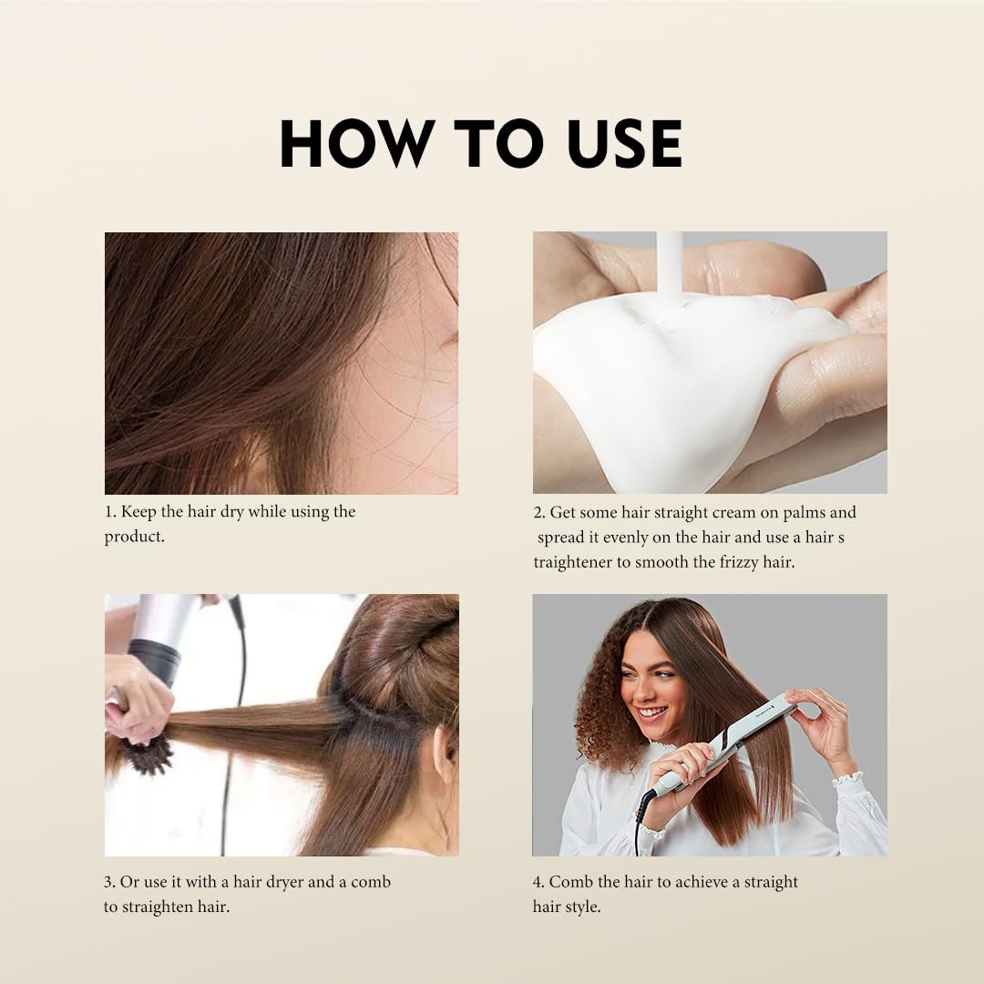 gowwim Hair Straightener Cream,Keratin Hair Treatment Straightening,Smooths Frizz, Curly Hair Becomes Straight in 5mins,Used With Hair Straightener,3.38Oz(100g）, White