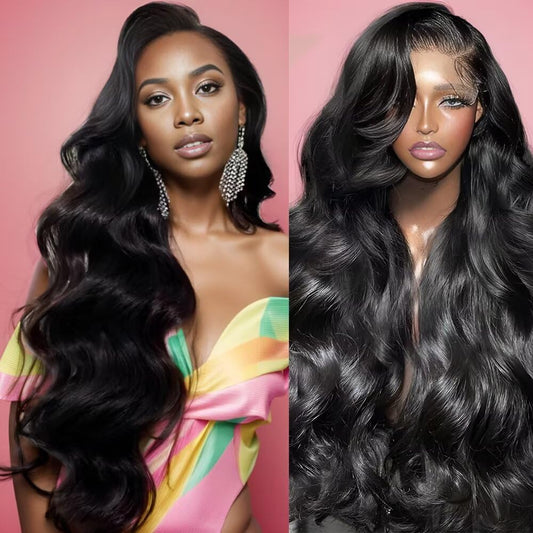 28 Inch Body Wave Lace Front Wigs Human Hair Pre Plucked 180% Density 13x4 Transparent HD Lace Front Wigs for Women Glueless Frontal Wigs with Baby Hair Natural Black Human Hair Wig