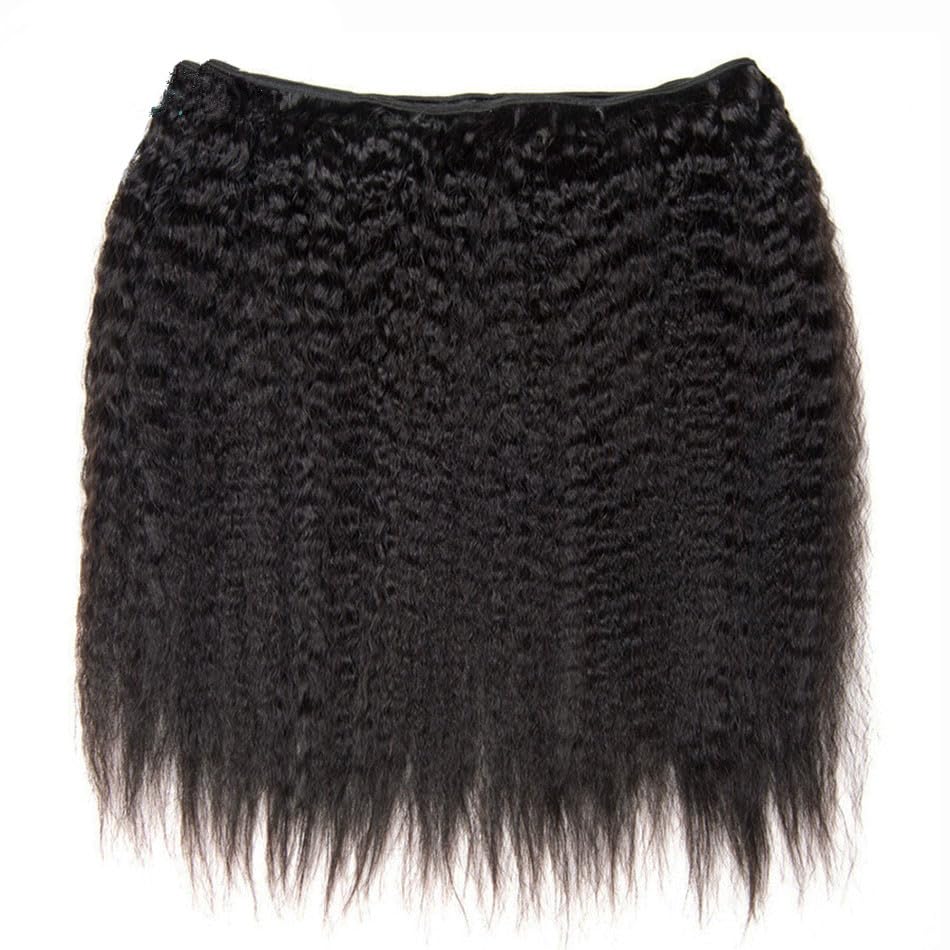 20 22 24 Kinky Straight Human Hair Bundles Yaki Straight Human Hair Extensions 100% Unprocessed Brazilian Virgin Remy Hair Kinky Straight Human Hair For Black Women Natural Black