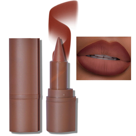 Erinde 2-in-1 Lip Liner and Lipstick Lip Combo Set, Matte Nude Dark Brown Red Lip Liner Creamy Lip Pencil Crayon, High Pigmented Long lasting Lipstick Makeup, 02# Dusk