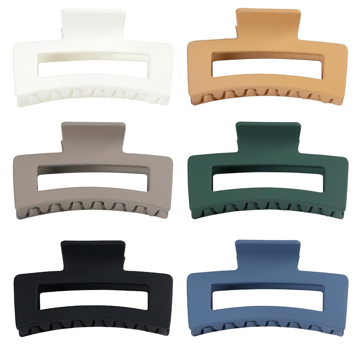 Sisiaipu 3.5 Inch Medium Hair Claw Clips 6 Pack Hair Clips for Women Square Claw Clips Rectangle Clips for Hair Banana Jaw Clips Hair Accessories for Girls -Neutral