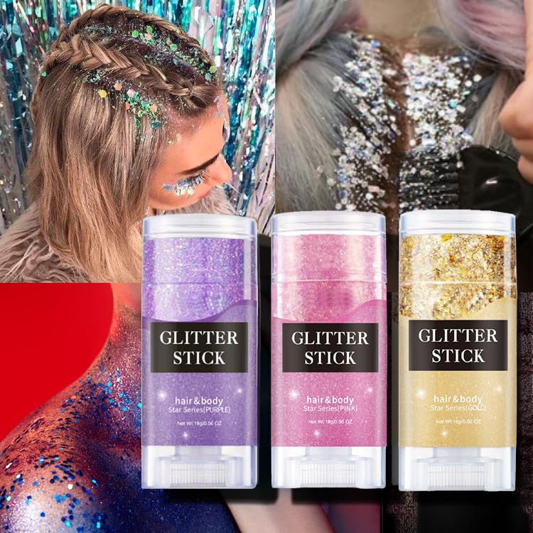 Green Face Glitter Stick,Holographic Sequins Paint Sparkling Body Glitter Gel Makeup for Women. (Green face Glitter Stick)