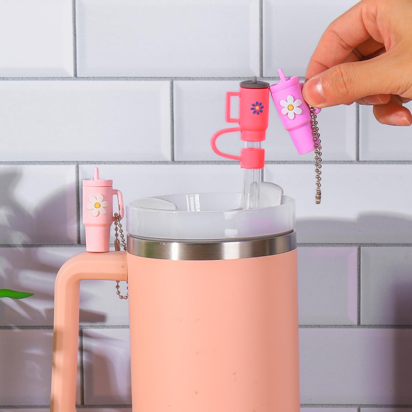 Mity rain 12PCS Cup Accessories Set for Stanley 30 oz 40 oz Tumbler With Handle, Including Mini Cup Keychain Handle Charms,Straw Topper Cover Caps, Boots,Spill Proof Stoppers
