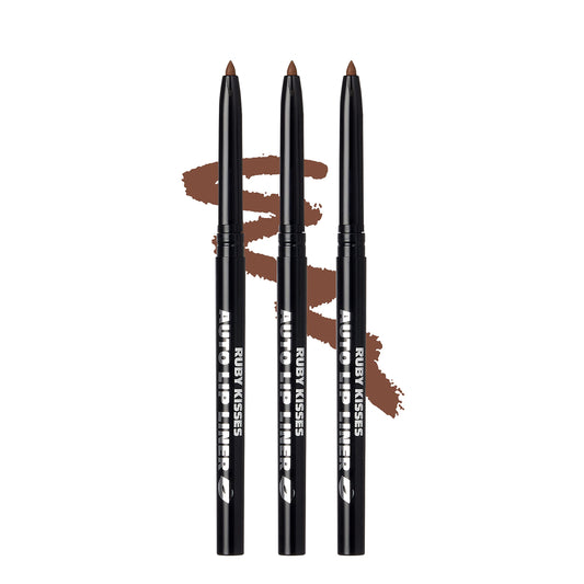 Ruby Kisses Auto Lip Liner Pencil (Espresso 3 Pack), Long Lasting & Non-Fading, Smooth Application, Non-Feathering with Rich Pigmented Color, No Sharpener Needed, Ideal for Full Lips Look