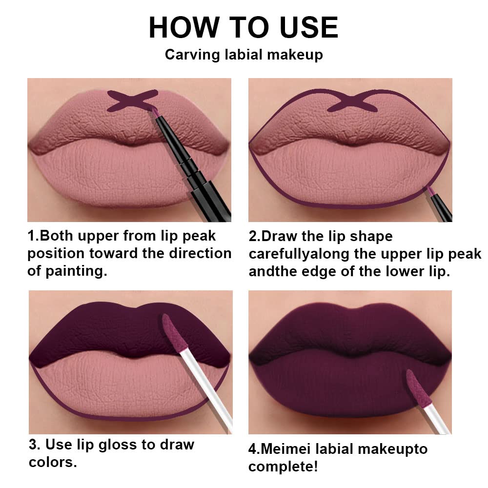 evpct 3Pcs Dark Deep Red Purple Plum Black Cherry Lip Tint Stain peel off 24 hr Matte Lip Liner and Lipstick Set for Women Waterproof Long Lasting labiales matte mate larga duracion listip 24 hours